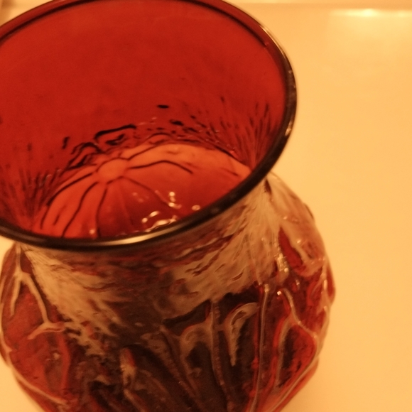 Vintage Anchor Hocking Rainflower pattern, Red Flower Vase or candle holder - Picture 11 of 12